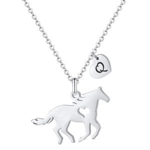 URSTEEL Girls Horse initial Necklace "Q"